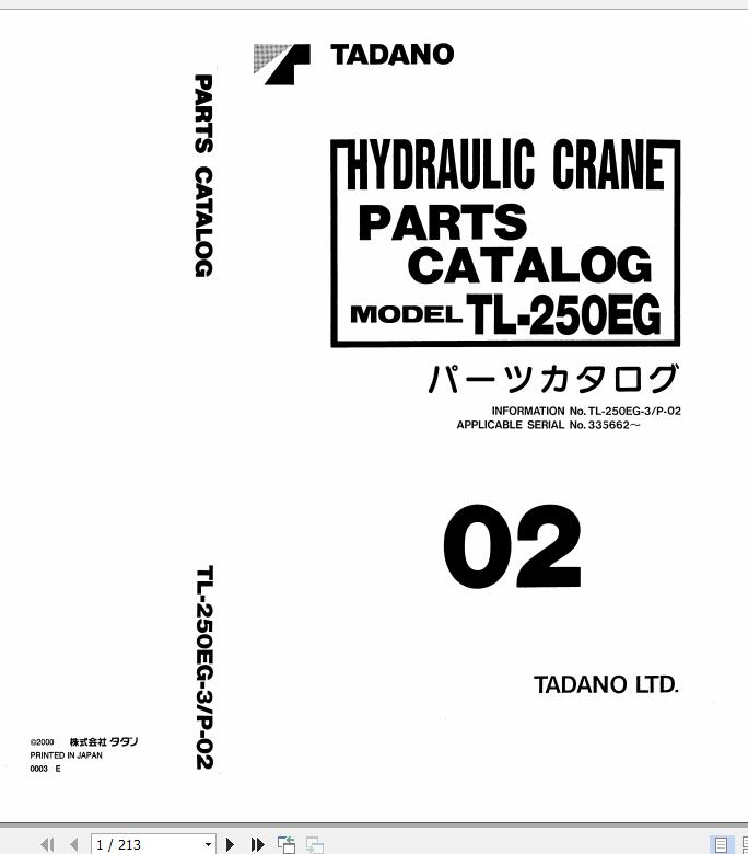Tadano Hydraulic Crane TL 250EG 3 P 02 Parts Catalog ENJP 1