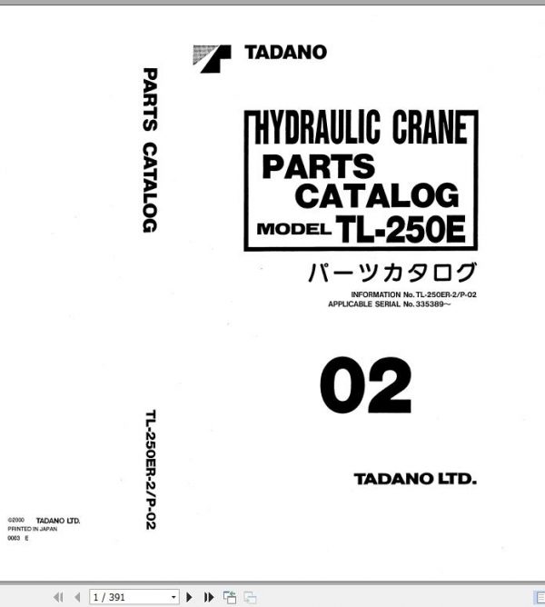 Tadano Hydraulic Crane TL 250ER 2 P 02 Parts Catalog ENJP 1