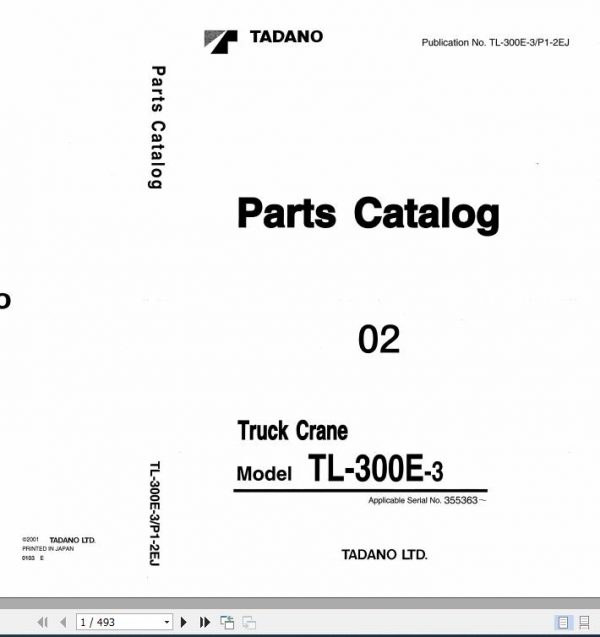 Tadano Hydraulic Crane TL 300E 3 P1 2EJ Parts Catalog ENJP 1