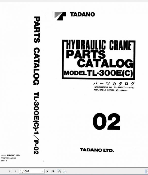 Tadano Hydraulic Crane TL 300EC 1 P 02 Parts Catalog ENJP 1