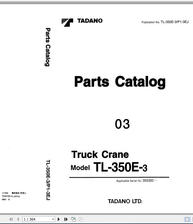 Tadano Hydraulic Crane TL 350E 3 P1 3EJ Parts Catalog ENJP 1