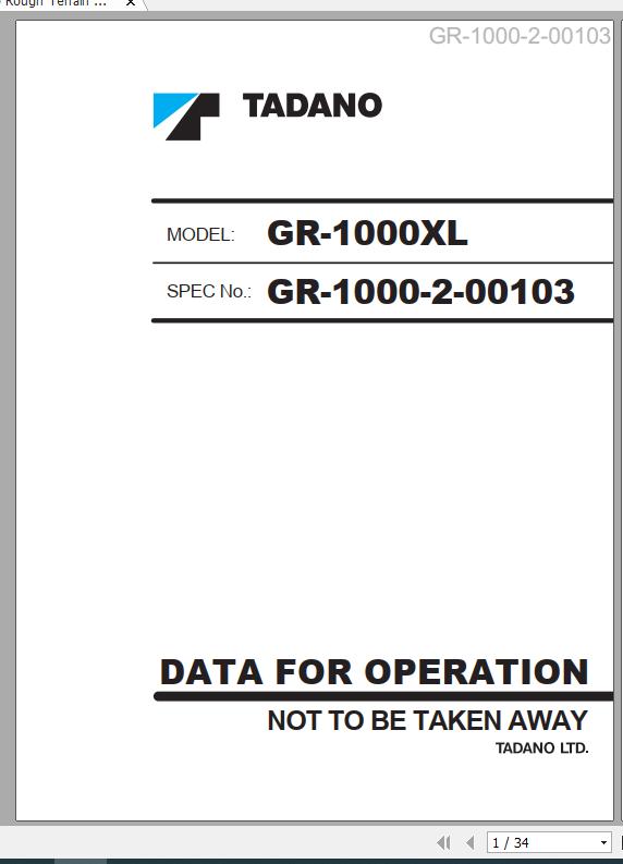 Tadano Rough Terrain Crane GR 1000 2 00103 GR 1000XL Data for Operation EN 1