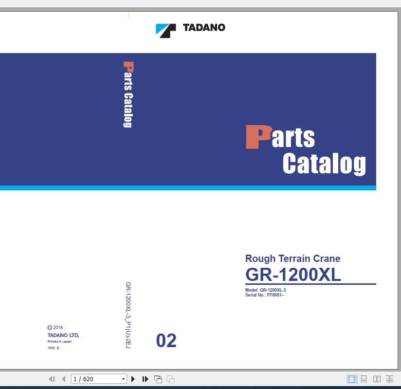 Tadano Rough Terrain Crane GR 1200XL 3 P1U 2EJ Parts Catalog ENJP 1