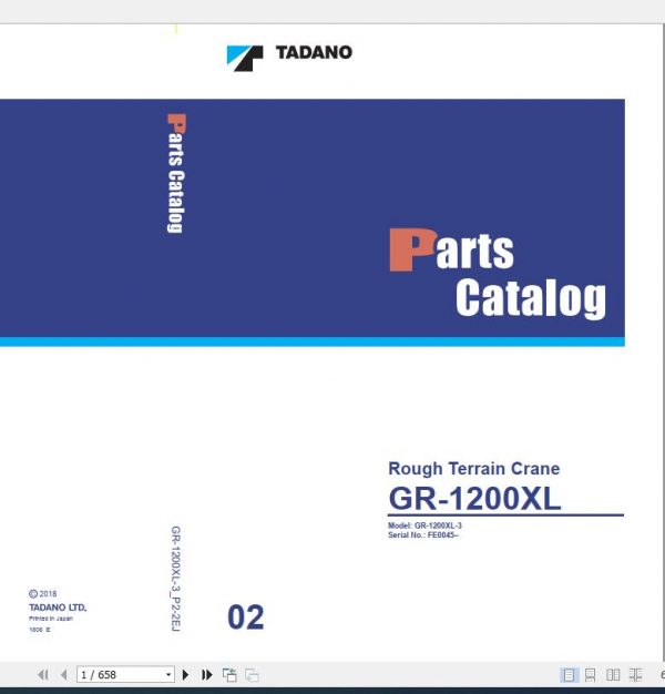 Tadano Rough Terrain Crane GR 1200XL 3 P2 2EJ Parts Catalog ENJP 1
