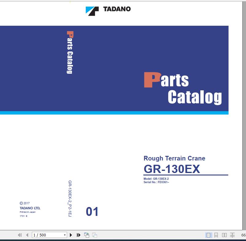Tadano Rough Terrain Crane GR 130EX 2 P2 1EJ Parts Catalog ENJP 1