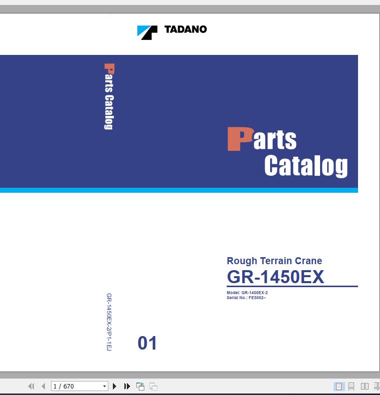 Tadano Rough Terrain Crane GR 1450EX 2 P1 1EJ Parts Catalog ENJP 1
