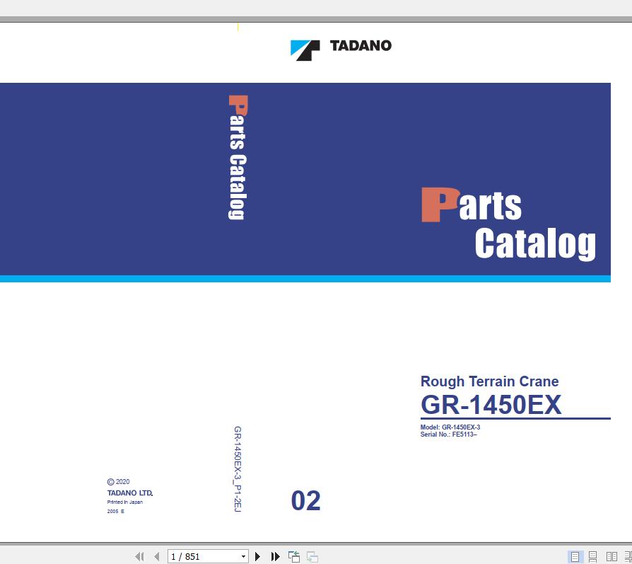 Tadano Rough Terrain Crane GR 1450EX 3 P1 2EJ Parts Catalog ENJP 1
