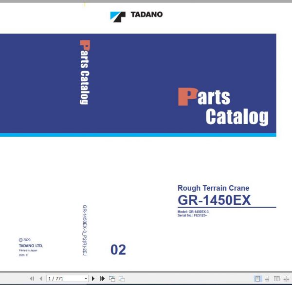 Tadano Rough Terrain Crane GR 1450EX 3 P2R 2EJ Parts Catalog ENJP 1