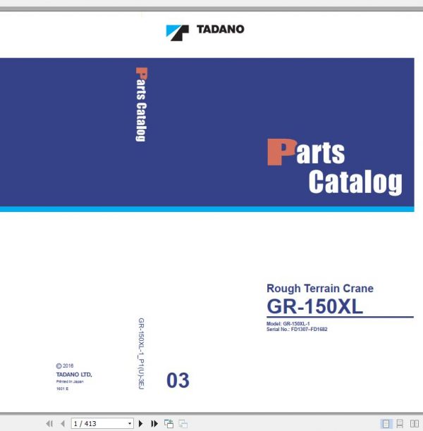Tadano Rough Terrain Crane GR 150XL 1 P1U 3EJ Parts Catalog ENJP 1