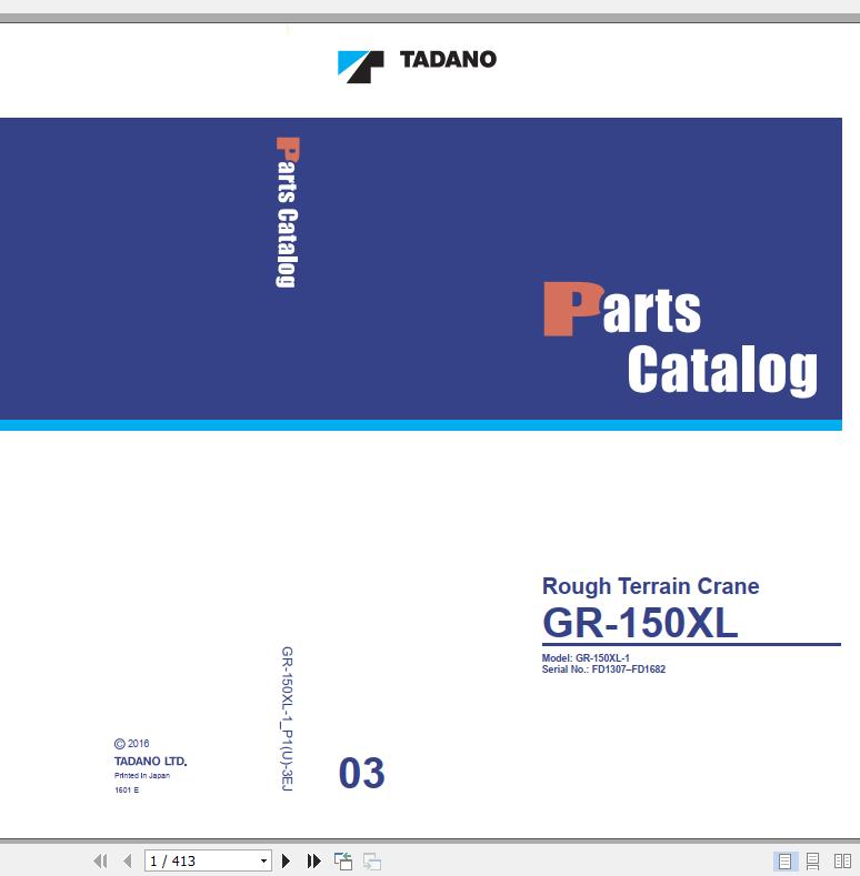 Tadano Rough Terrain Crane GR 150XL 1 P1U 3EJ Parts Catalog ENJP 1