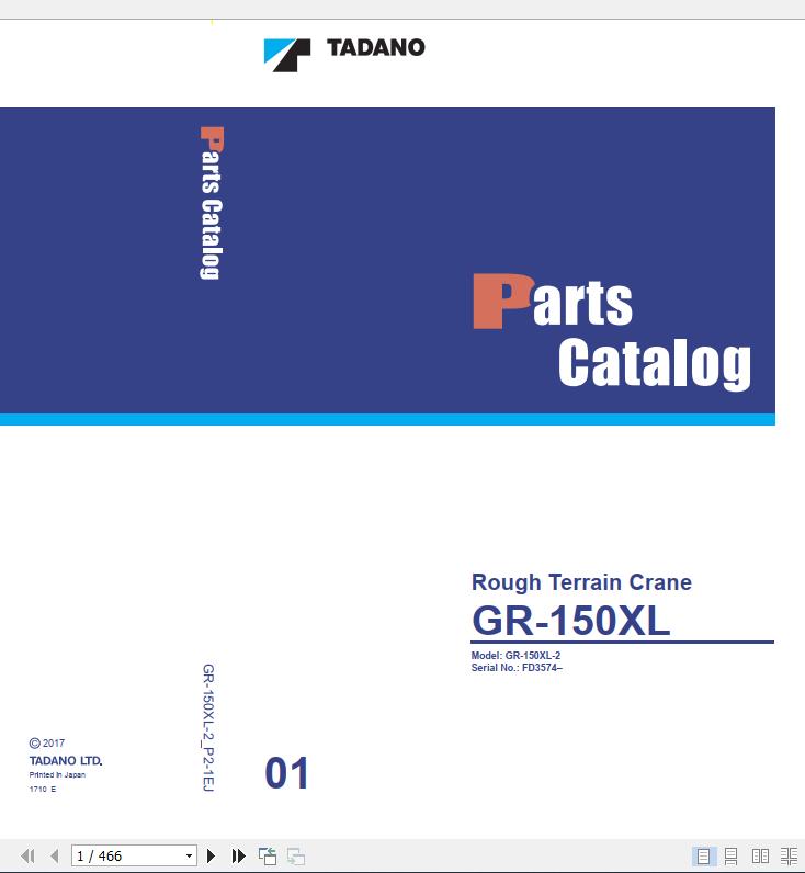 Tadano Rough Terrain Crane GR 150XL 2 P2 1EJ Parts Catalog ENJP 1