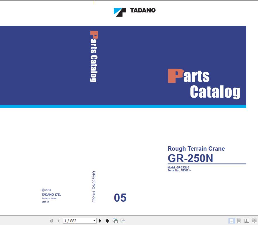 Tadano Rough Terrain Crane GR 250N 2 P4 5EJ Parts Catalog ENJP 1