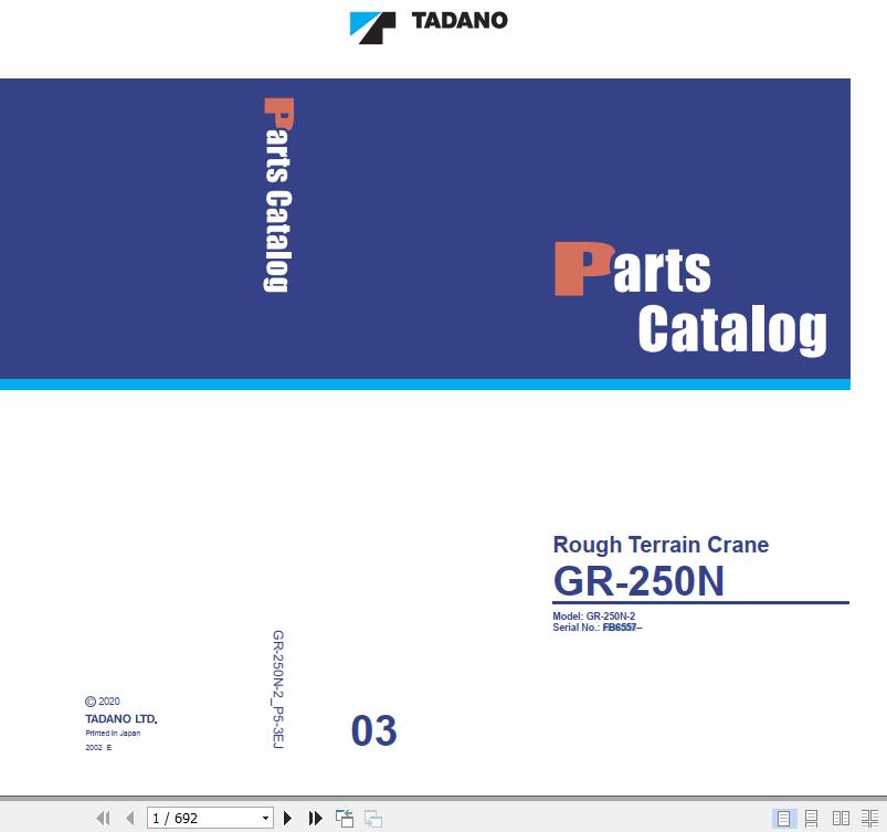Tadano Rough Terrain Crane GR 250N 2 P5 3EJ Parts Catalog ENJP 1