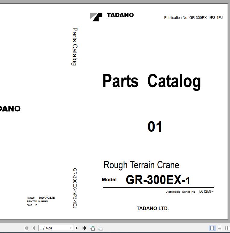 Tadano Rough Terrain Crane GR 300EX 1 P3 1EJ Parts Catalog ENJP 1