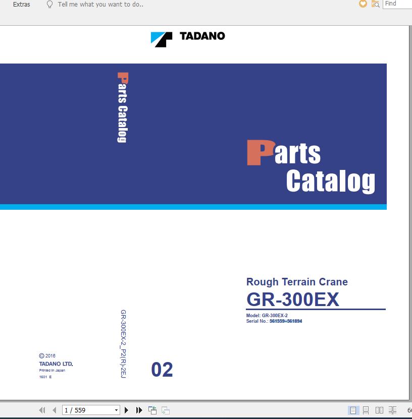 Tadano Rough Terrain Crane GR 300EX 2 P2R 2EJ Parts Catalog ENJP 1
