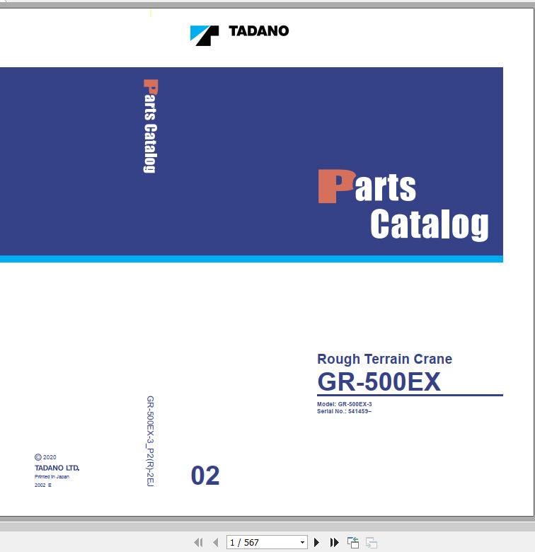 Tadano Rough Terrain Crane GR 500EX 3 P2R 2EJ Parts Catalog ENJP 1