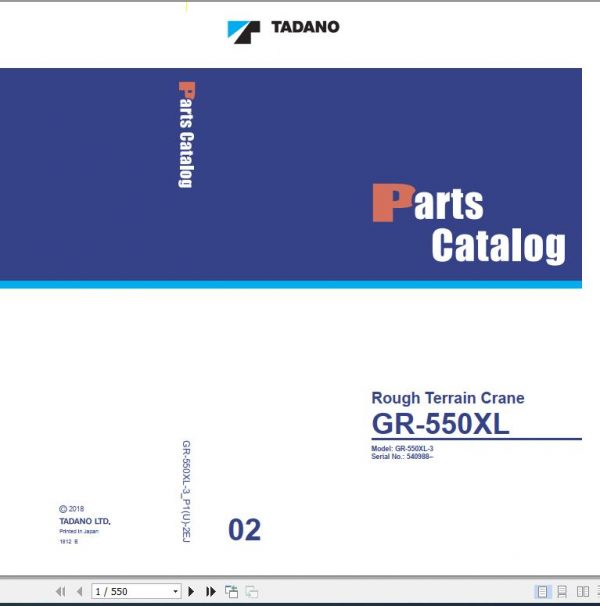 Tadano Rough Terrain Crane GR 550XL 3 P1U 2EJ Parts Catalog ENJP 1