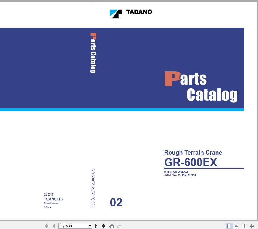 Tadano Rough Terrain Crane GR 600EX 2 P2R 2EJ Parts Catalog ENJP 1