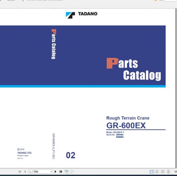 Tadano Rough Terrain Crane GR 600EX 3 P1 2EJ Parts Catalog ENJP 1 1