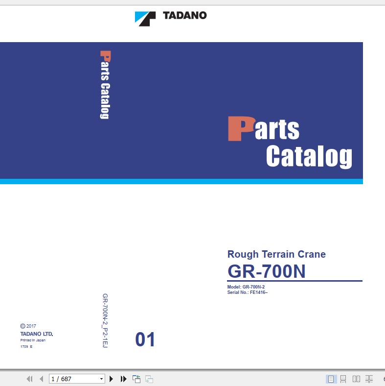 Tadano Rough Terrain Crane GR 700N 2 P2 1EJ Parts Catalog ENJP 1