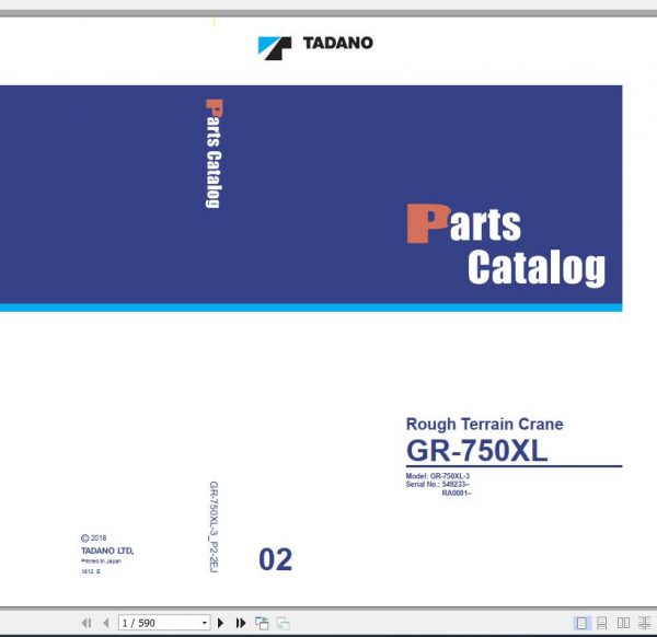 Tadano Rough Terrain Crane GR 750XL 3 P2 2EJ Parts Catalog ENJP 1