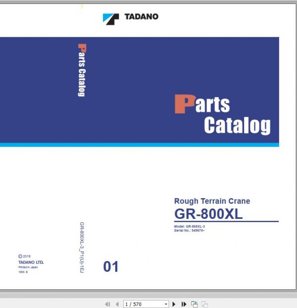 Tadano Rough Terrain Crane GR 800XL 3 P1U 1EJ Parts Catalog ENJP 1