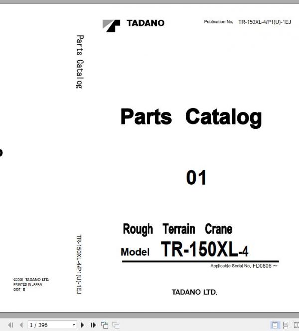 Tadano Rough Terrain Crane TR 150XL 4 P1U 1EJ Parts Catalog ENJP 1