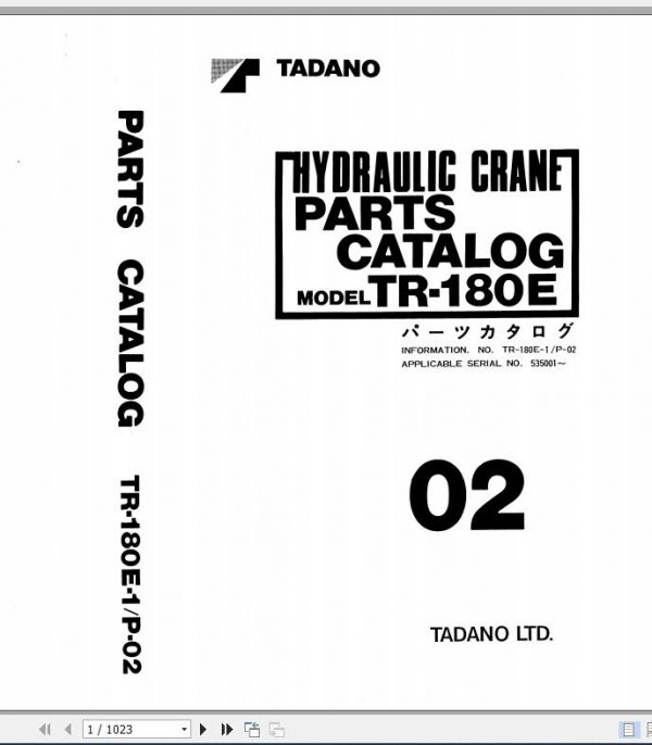 Tadano Rough Terrain Crane TR 180E 1 P 02 Parts Catalog ENJP 1