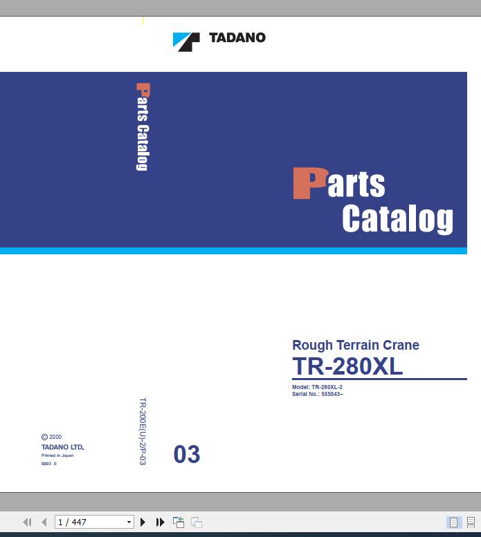 Tadano Rough Terrain Crane TR 200EU 2 P 03 Parts Catalog ENJP 1