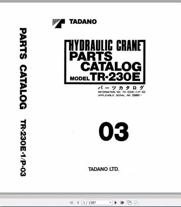 Tadano Rough Terrain Crane TR 230E 1 P 03 Parts Catalog ENJP 1