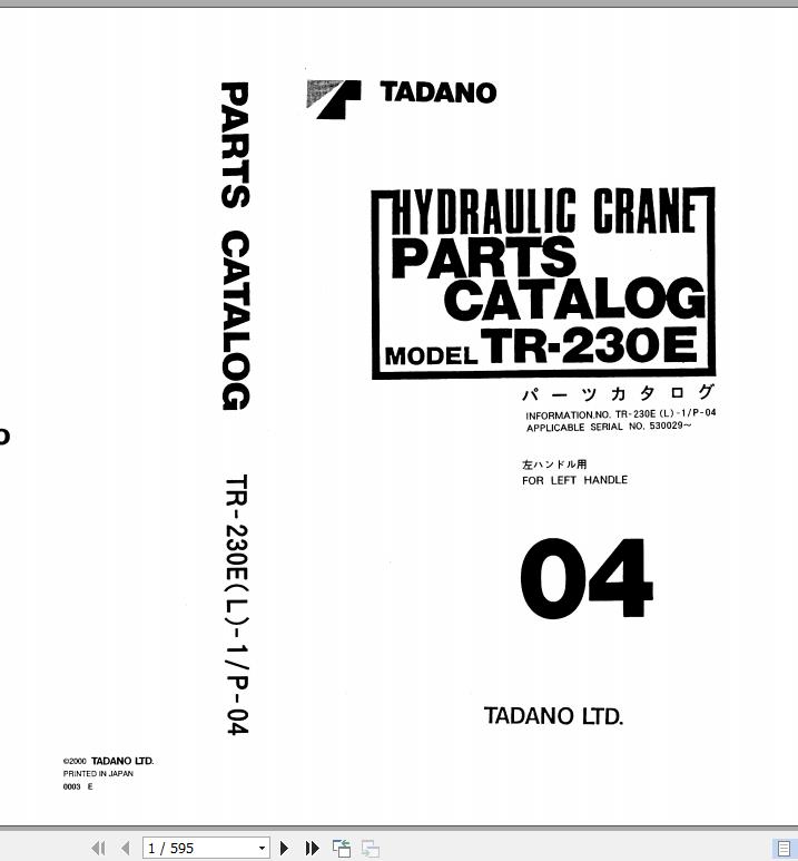 Tadano Rough Terrain Crane TR 230EL 1 P 04 Parts Catalog ENJP 1