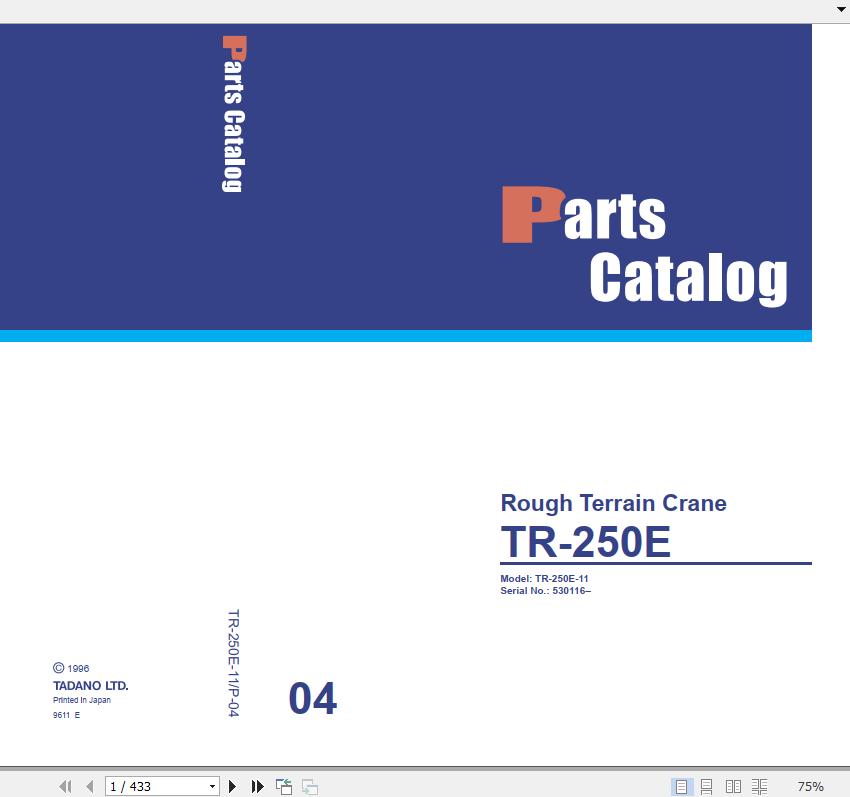 Tadano Rough Terrain Crane TR 250E 11 P 04 Parts Catalog ENJP 1
