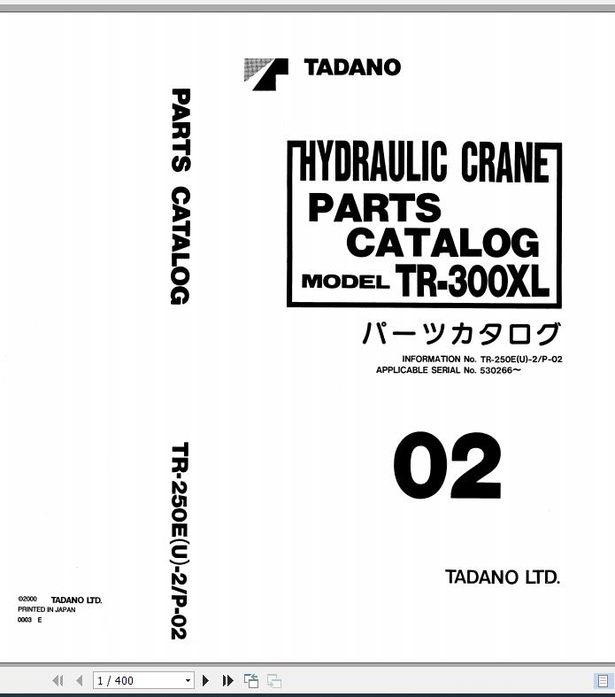 Tadano Rough Terrain Crane TR 250EU 2 P 02 Parts Catalog EN 1