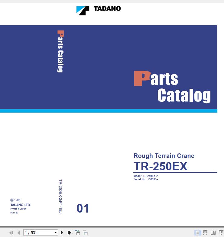 Tadano Rough Terrain Crane TR 250EX 2 P1 1EJ Parts Catalog ENJP 1