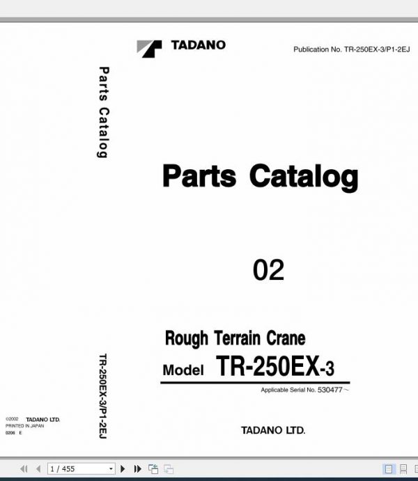 Tadano Rough Terrain Crane TR 250EX 3 P1 2EJ Parts Catalog ENJP 1 1