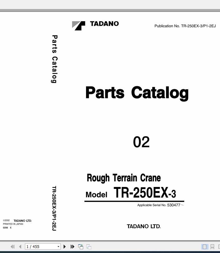 Tadano Rough Terrain Crane TR 250EX 3 P1 2EJ Parts Catalog ENJP 1 1