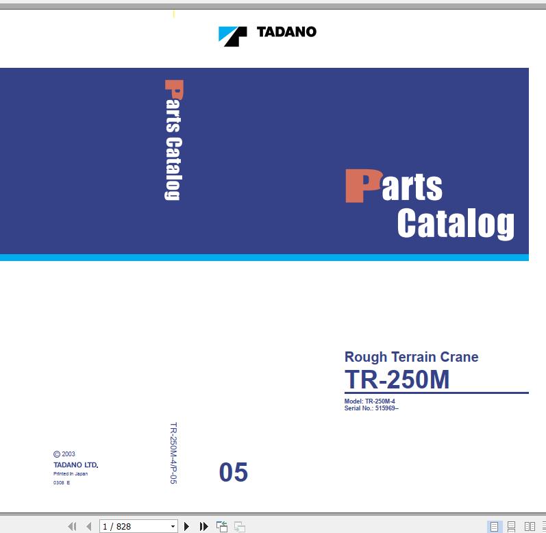 Tadano Rough Terrain Crane TR 250M 4 P 05 Parts Catalog ENJP 1