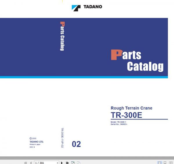 Tadano Rough Terrain Crane TR 300E 11 P 02 Parts Catalog ENJP 1