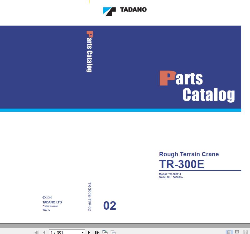 Tadano Rough Terrain Crane TR 300E 11 P 02 Parts Catalog ENJP 1