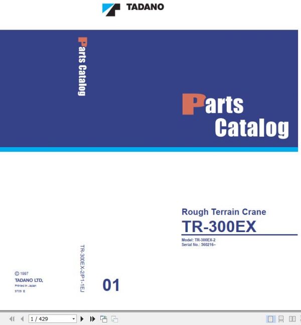 Tadano Rough Terrain Crane TR 300EX 2 P1 1EJ Parts Catalog ENJP 1