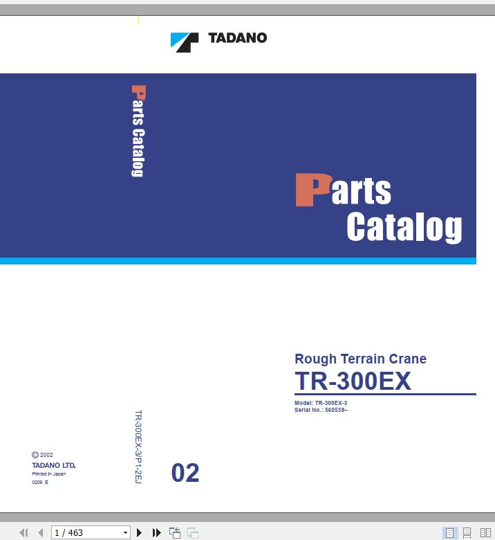 Tadano Rough Terrain Crane TR 300EX 3 P1 2EJ Parts Catalog ENJP 1