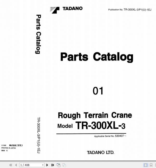 Tadano Rough Terrain Crane TR 300XL 3 P1U 1EJ Parts Catalog ENJP 1