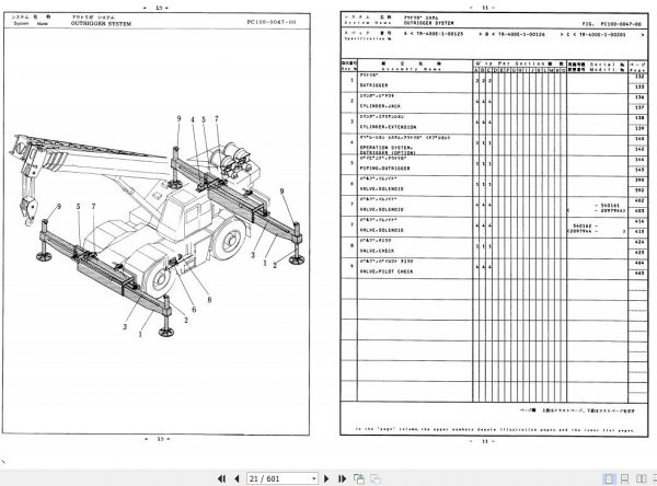 Tadano Rough Terrain Crane TR 400E 11 P 04 Parts Catalog ENJP 3