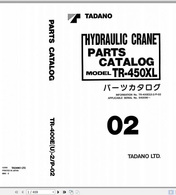 Tadano Rough Terrain Crane TR 400EU 2 P 02 Parts Catalog ENJP 1