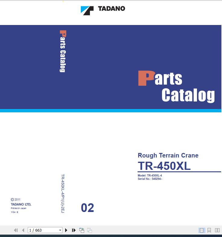 Tadano Rough Terrain Crane TR 450XL 4 P1U 2EJ Parts Catalog ENJP 1 1