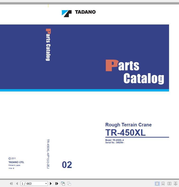 Tadano Rough Terrain Crane TR 450XL 4 P1U 2EJ Parts Catalog ENJP 1