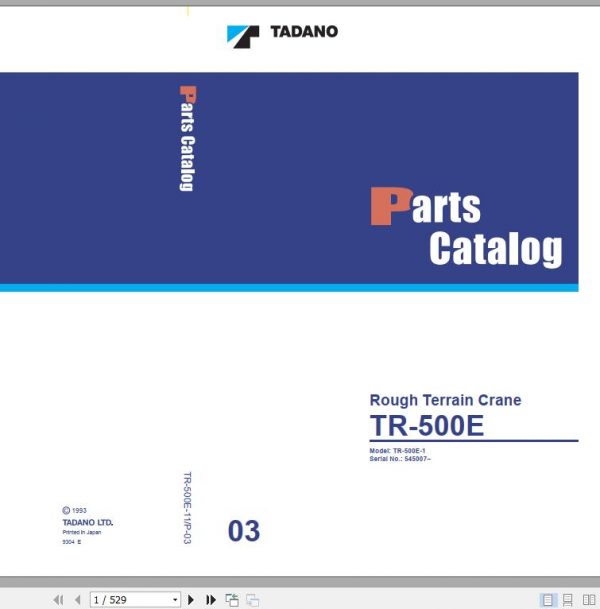 Tadano Rough Terrain Crane TR 500E 11 P 03 Parts Catalog ENJP 1