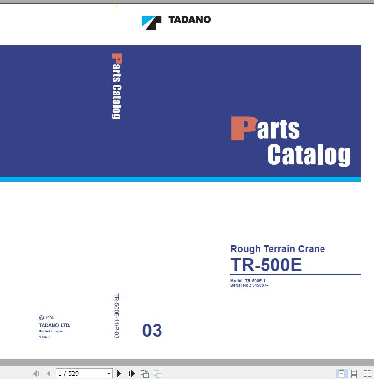 Tadano Rough Terrain Crane TR 500E 11 P 03 Parts Catalog ENJP 1
