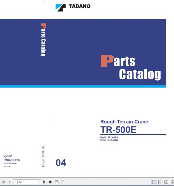 Tadano Rough Terrain Crane TR 500E 1 P 04 Parts Catalog ENJP 1