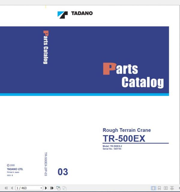 Tadano Rough Terrain Crane TR 500EX 2 P 03 Parts Catalog ENJP 1